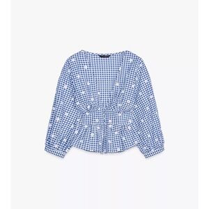 NWT Zara Embroidered Gingham Blouse